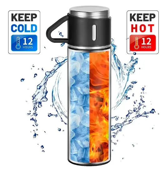 Conjunto Frascos a Vácuo em Aço Inox, Garrafa 500ml, Embalagem Presente, Fit para Café, Chá