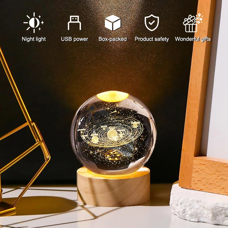 Lâmpada Luminosa 3D: Bola de Cristal LED com Tema Solar e Atmosfera Lunar!